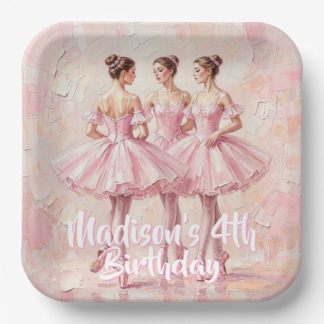 Plato De Papel cumpleaños de bailarina rosa coqueta (Anverso)
