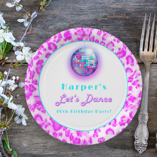 Plato De Papel Cumpleaños de baile retro con estampado de leopard