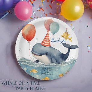 Plato De Papel Cumpleaños de Ballenas de Tiempo Gracias