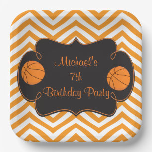 Plato De Papel Cumpleaños de Baloncesto Deportes Naranja
