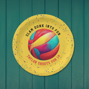 Plato De Papel Cumpleaños de Baloncesto Estrella de Moda Amarillo