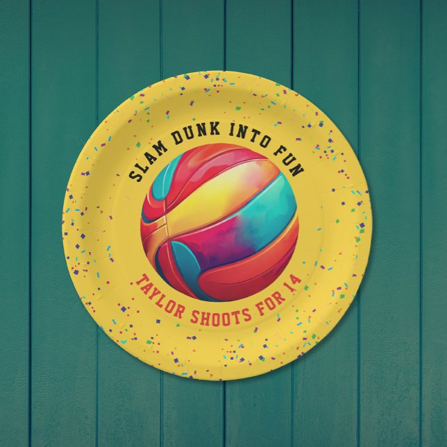 Plato De Papel Cumpleaños de Baloncesto Estrella de Moda Amarillo (Subido por el creador)