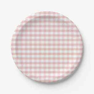Plato De Papel Cumpleaños de bebé con ducha de Soft Pink Gingham 