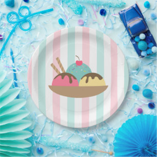 Plato De Papel Cumpleaños de bebé con helado de rayas pastel