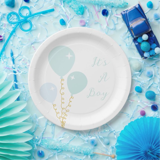 Plato De Papel Cumpleaños de bebé niño Globos Azules (Fiesta)