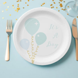 Plato De Papel Cumpleaños de bebé niño Globos Azules