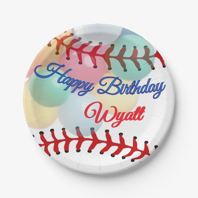 Plato De Papel Cumpleaños de béisbol  (Anverso)