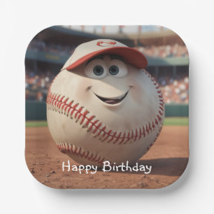 Plato De Papel Cumpleaños de béisbol de dibujos animados