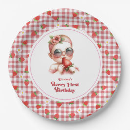 Plato De Papel Cumpleaños de Berry por primera vez a cuadros