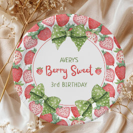 Plato De Papel Cumpleaños de Berry Sweet 3 Fresa 