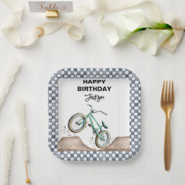 Plato De Papel Cumpleaños de bicicleta de cross verde