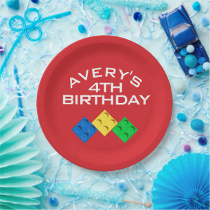 Plato De Papel Cumpleaños de BLOCK PARTY personalizado Ladrillos 