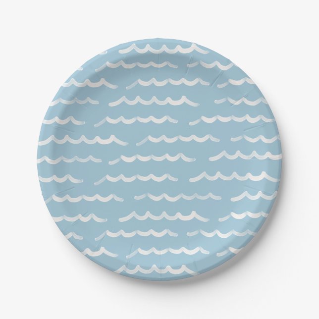 Plato De Papel Cumpleaños de Blue Beach Waves Surf (Anverso)