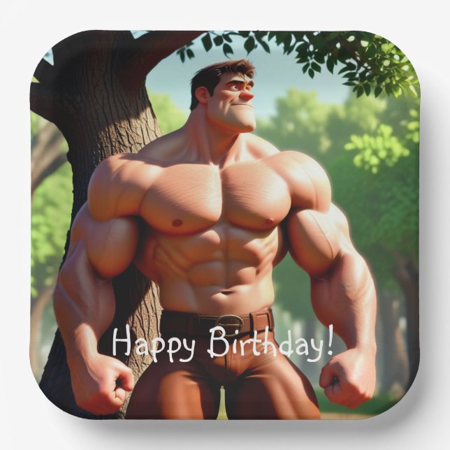 Plato De Papel Cumpleaños de Bodybuilder (Anverso)