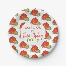 Plato De Papel Cumpleaños de Boo-thday de Halloween