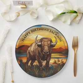 Plato De Papel Cumpleaños de Búfalo de Agua Africano