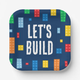 Plato De Papel Cumpleaños de Building Blocks Boy