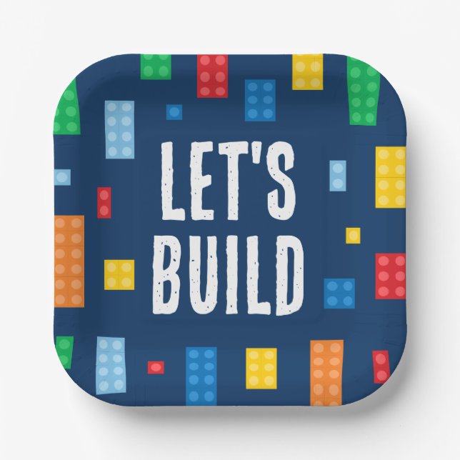 Plato De Papel Cumpleaños de Building Blocks Boy (Anverso)