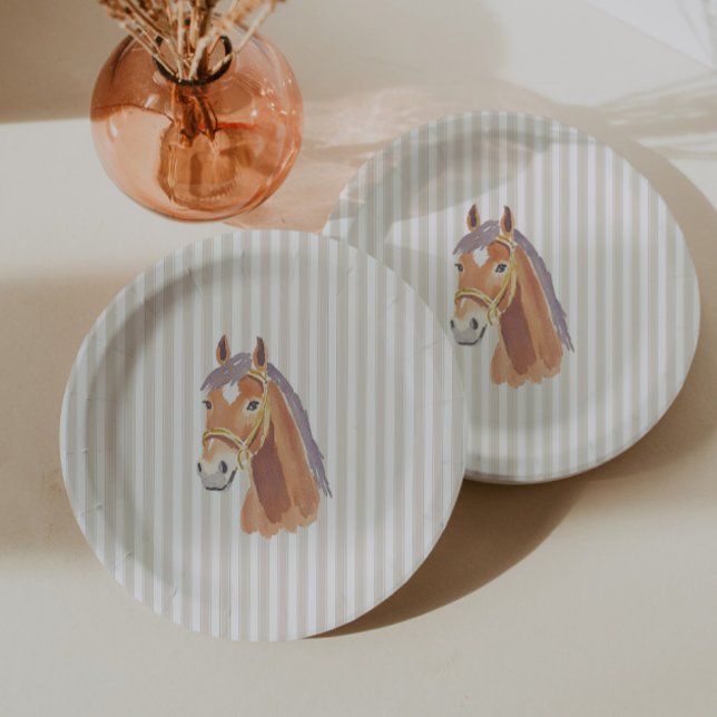 Plato De Papel Cumpleaños de caballo con franja marrón neutra (Subido por el creador)