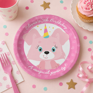 Plato De Papel Cumpleaños de cachorro de unicornio