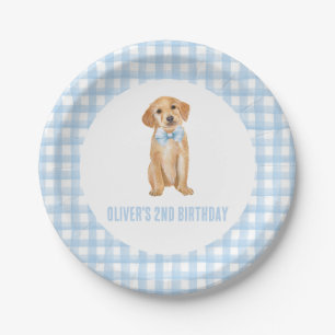 Plato De Papel Cumpleaños de cachorro preppy de cuadros