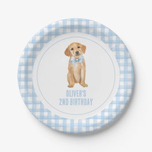 Plato De Papel Cumpleaños de cachorro preppy de cuadros