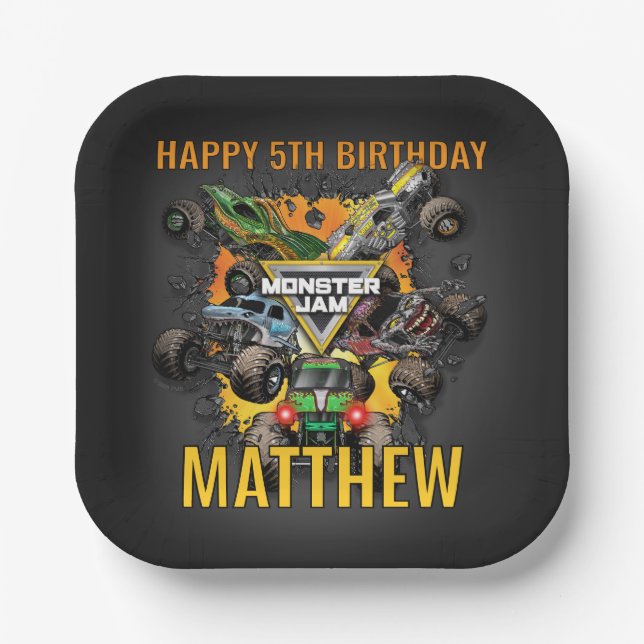 Plato De Papel Cumpleaños de Camiones Monster Jam (Anverso)