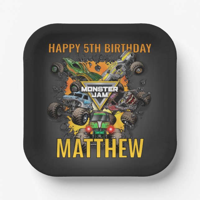 Plato De Papel Cumpleaños de Camiones Monster Jam (Anverso)
