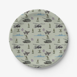 Plato De Papel Cumpleaños de camuflaje verde militar del ejército