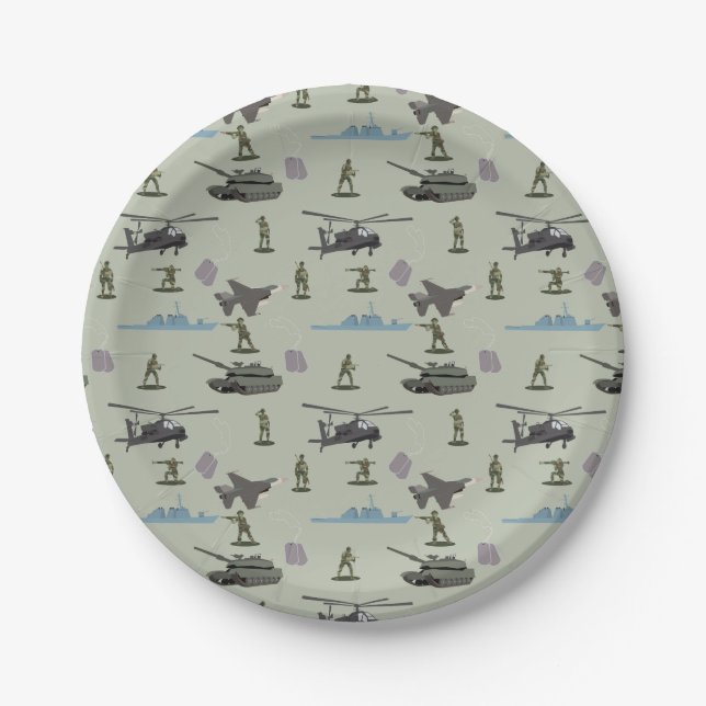 Plato De Papel Cumpleaños de camuflaje verde militar del ejército (Anverso)