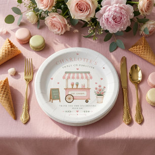Plato De Papel Cumpleaños de Carrito de Helado Personalizado