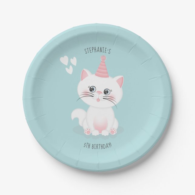 Plato De Papel Cumpleaños de Cat Purr-fect (Anverso)