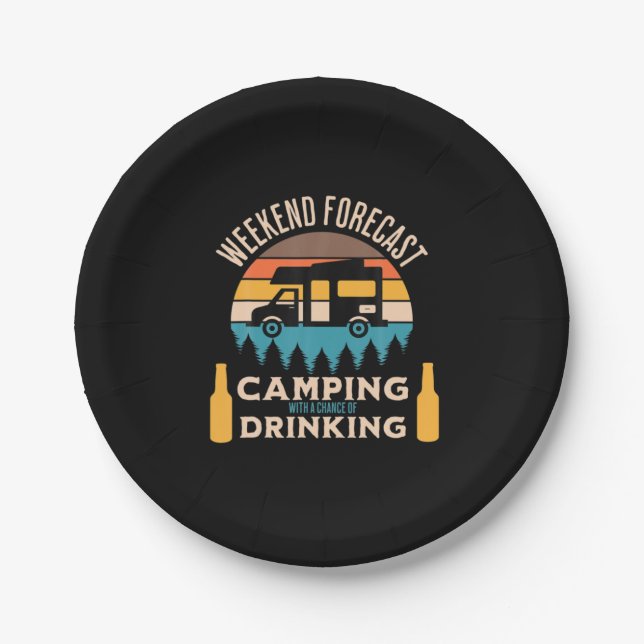 Plato De Papel Cumpleaños de cerveza acampando con cerveza (Anverso)