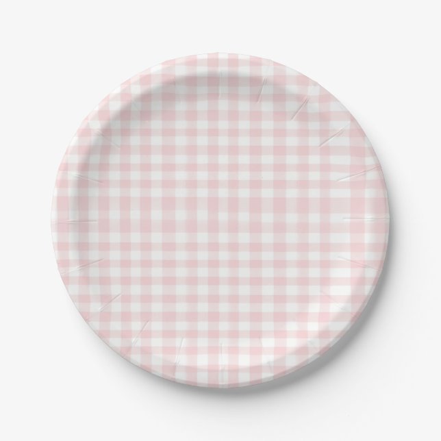 Plato De Papel Cumpleaños de Cherry Sweet Pink Gingham (Anverso)