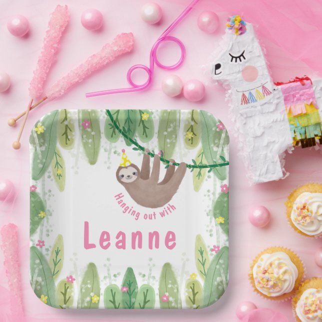 Plato De Papel cumpleaños de chica de pereza súper lindo (Fiesta)