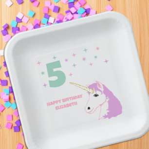 Plato De Papel Cumpleaños de Chicas Unicornio Mágico