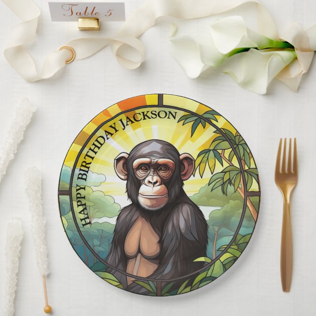 Plato De Papel Cumpleaños de chimpancé africano (Boda)