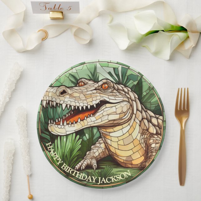 Plato De Papel Cumpleaños de Cocodrilo Africano (Boda)
