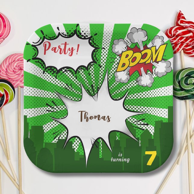 Plato De Papel cumpleaños de comedia verde de arte pop (Subido por el creador)