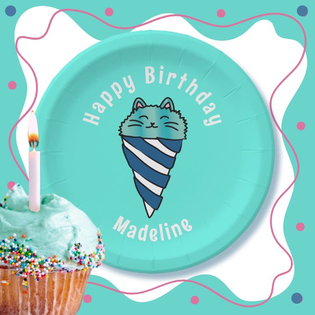 Plato De Papel Cumpleaños de cono de helado azul de dibujos anima (Subido por el creador)