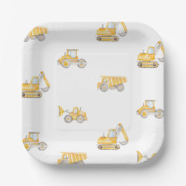 Plato De Papel Cumpleaños de Construcción Camiones Volquete Cumpl