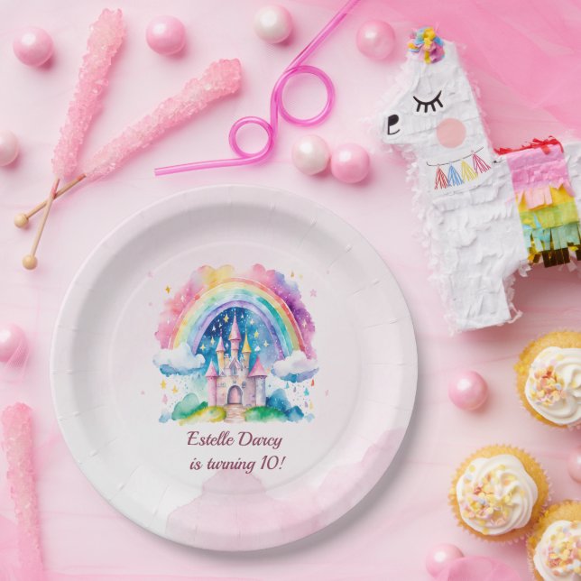 Plato De Papel Cumpleaños de cuento de hadas de niñas del castill (Fiesta)