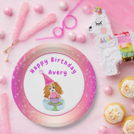 Plato De Papel Cumpleaños de Cupcake Cavalier King Charles acuare