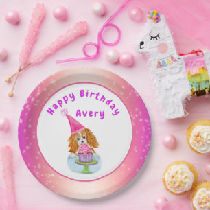 Plato De Papel Cumpleaños de Cupcake Cavalier King Charles acuare