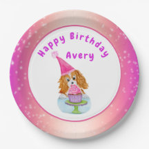 Cumpleaños de Cupcake Cavalier King Charles acuare