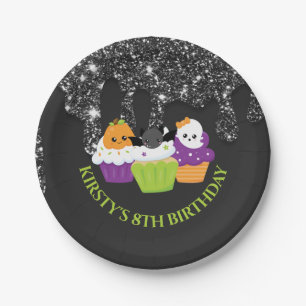 Plato De Papel Cumpleaños de cupcakes de Halloween Kawaii