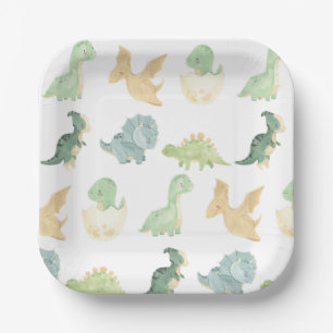 Plato De Papel Cumpleaños de Cute Dino