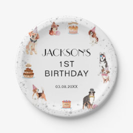 Plato De Papel Cumpleaños de Cute Dog Paw-Fiesta
