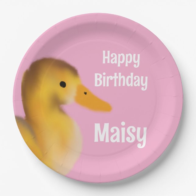 Plato De Papel Cumpleaños de Cute Duckling (Anverso)