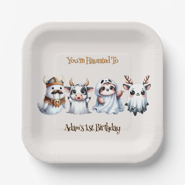 Plato De Papel Cumpleaños de Cute Halloween (Anverso)